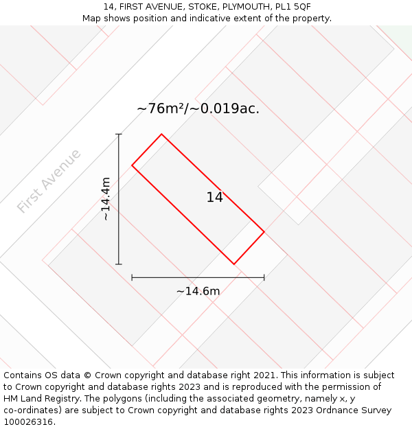 14, FIRST AVENUE, STOKE, PLYMOUTH, PL1 5QF: Plot and title map
