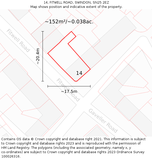 14, FITWELL ROAD, SWINDON, SN25 2EZ: Plot and title map