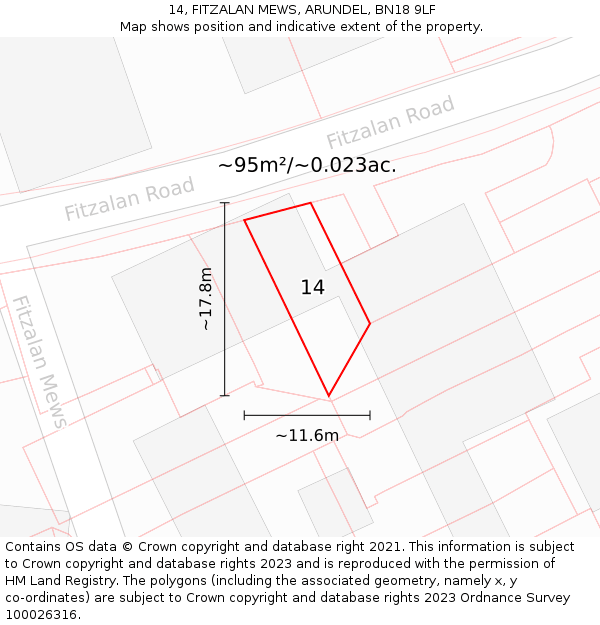 14, FITZALAN MEWS, ARUNDEL, BN18 9LF: Plot and title map