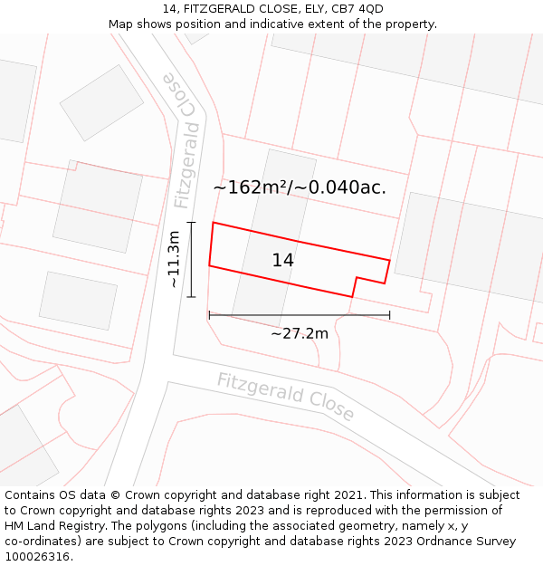 14, FITZGERALD CLOSE, ELY, CB7 4QD: Plot and title map
