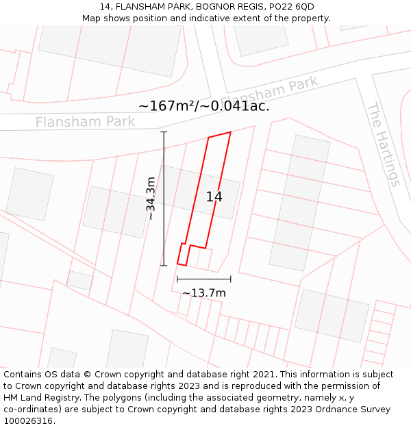 14, FLANSHAM PARK, BOGNOR REGIS, PO22 6QD: Plot and title map
