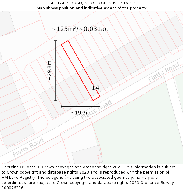 14, FLATTS ROAD, STOKE-ON-TRENT, ST6 8JB: Plot and title map