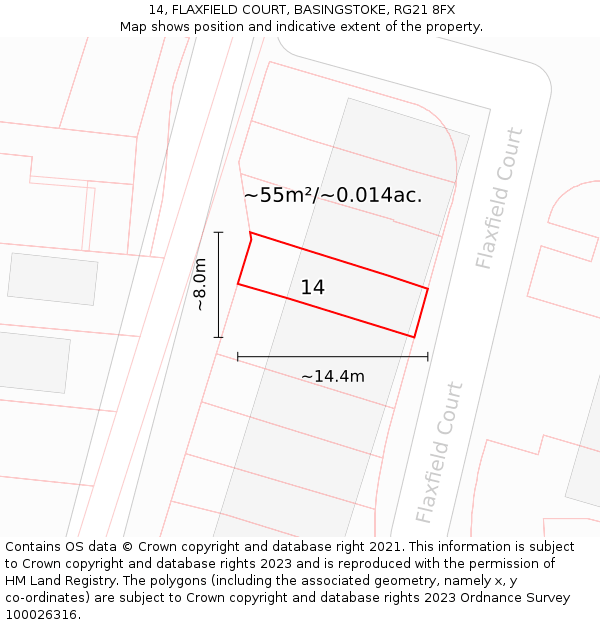 14, FLAXFIELD COURT, BASINGSTOKE, RG21 8FX: Plot and title map