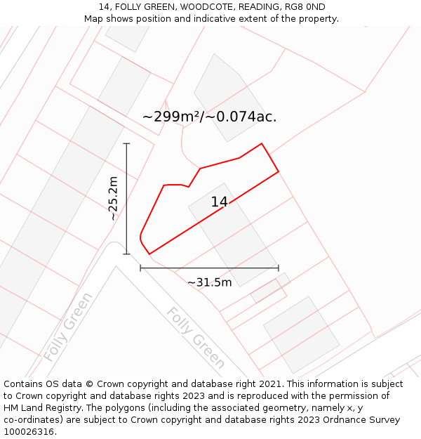 14, FOLLY GREEN, WOODCOTE, READING, RG8 0ND: Plot and title map