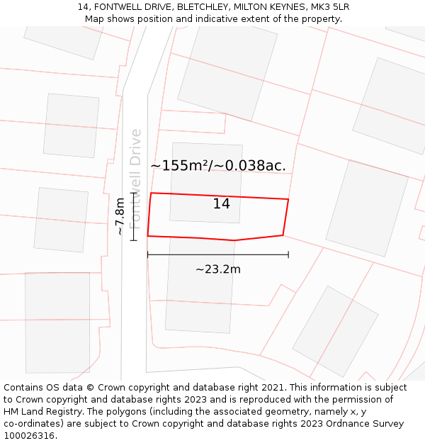 14, FONTWELL DRIVE, BLETCHLEY, MILTON KEYNES, MK3 5LR: Plot and title map