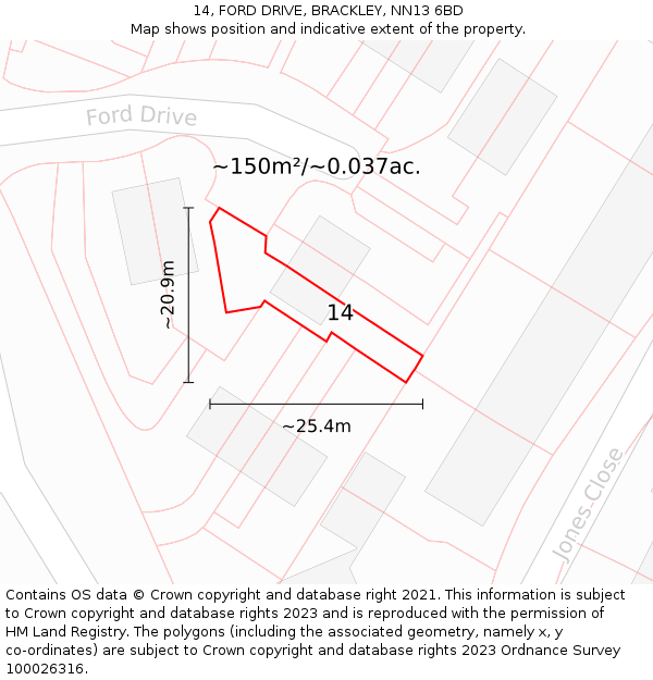 14, FORD DRIVE, BRACKLEY, NN13 6BD: Plot and title map