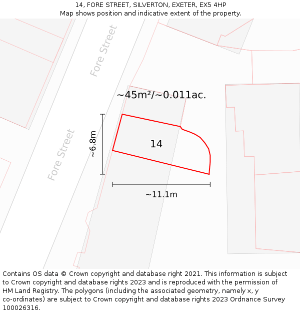 14, FORE STREET, SILVERTON, EXETER, EX5 4HP: Plot and title map
