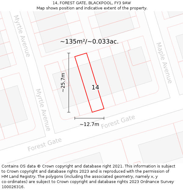 14, FOREST GATE, BLACKPOOL, FY3 9AW: Plot and title map