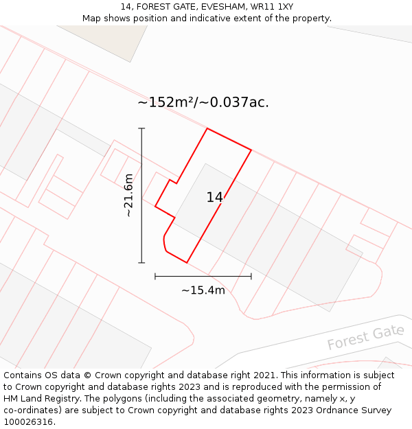 14, FOREST GATE, EVESHAM, WR11 1XY: Plot and title map