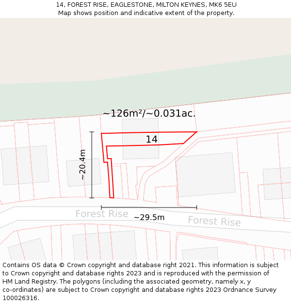 14, FOREST RISE, EAGLESTONE, MILTON KEYNES, MK6 5EU: Plot and title map