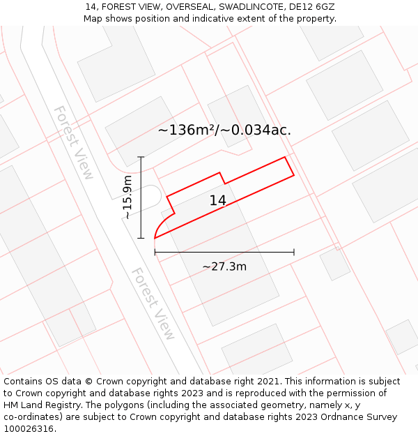 14, FOREST VIEW, OVERSEAL, SWADLINCOTE, DE12 6GZ: Plot and title map
