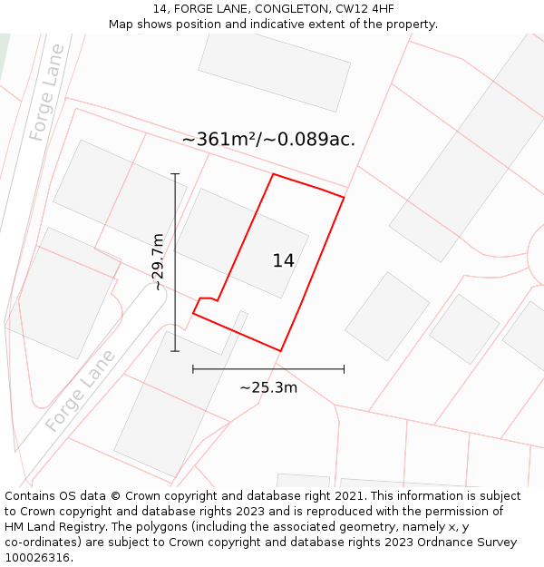 14, FORGE LANE, CONGLETON, CW12 4HF: Plot and title map