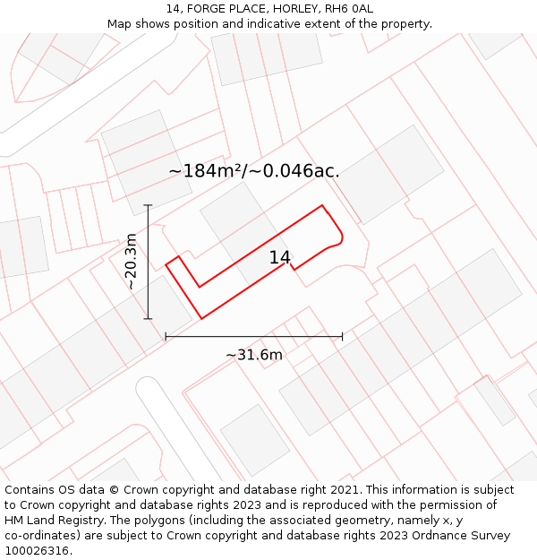 14, FORGE PLACE, HORLEY, RH6 0AL: Plot and title map