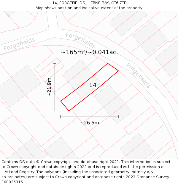 14, FORGEFIELDS, HERNE BAY, CT6 7TB: Plot and title map