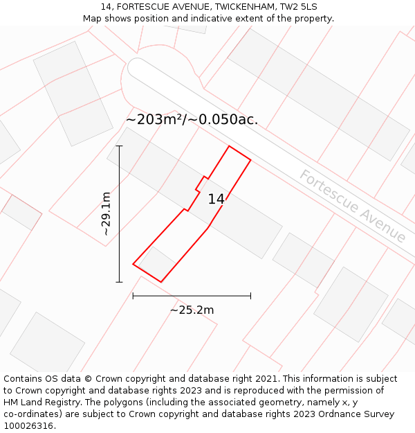 14, FORTESCUE AVENUE, TWICKENHAM, TW2 5LS: Plot and title map