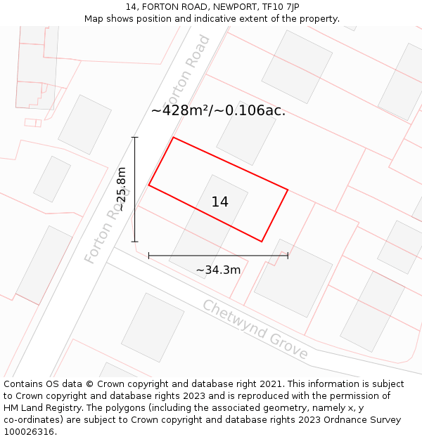 14, FORTON ROAD, NEWPORT, TF10 7JP: Plot and title map