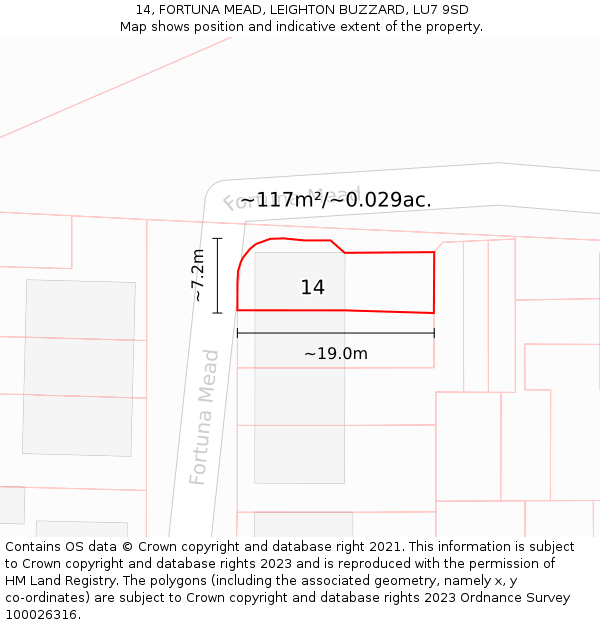 14, FORTUNA MEAD, LEIGHTON BUZZARD, LU7 9SD: Plot and title map