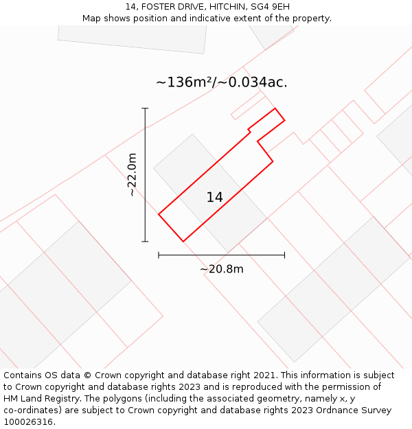14, FOSTER DRIVE, HITCHIN, SG4 9EH: Plot and title map
