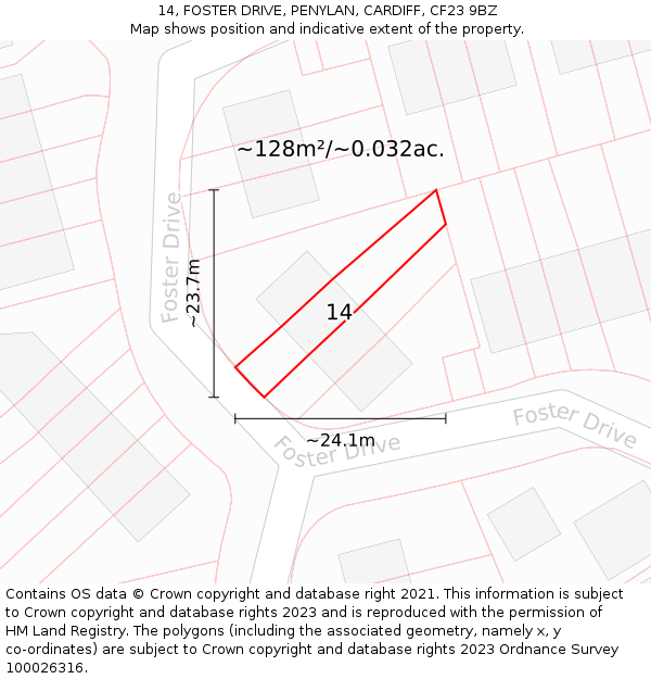 14, FOSTER DRIVE, PENYLAN, CARDIFF, CF23 9BZ: Plot and title map
