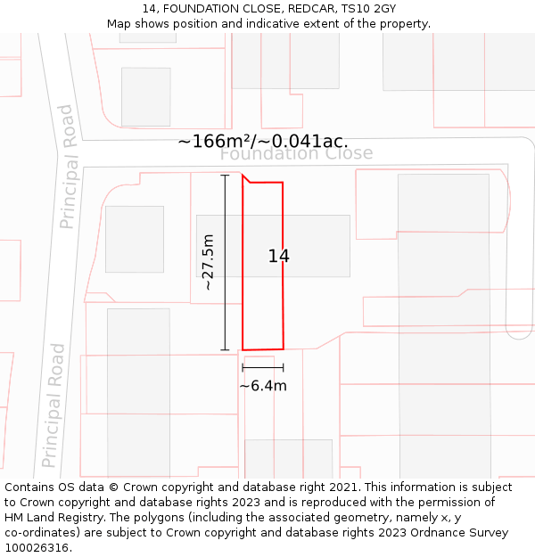 14, FOUNDATION CLOSE, REDCAR, TS10 2GY: Plot and title map