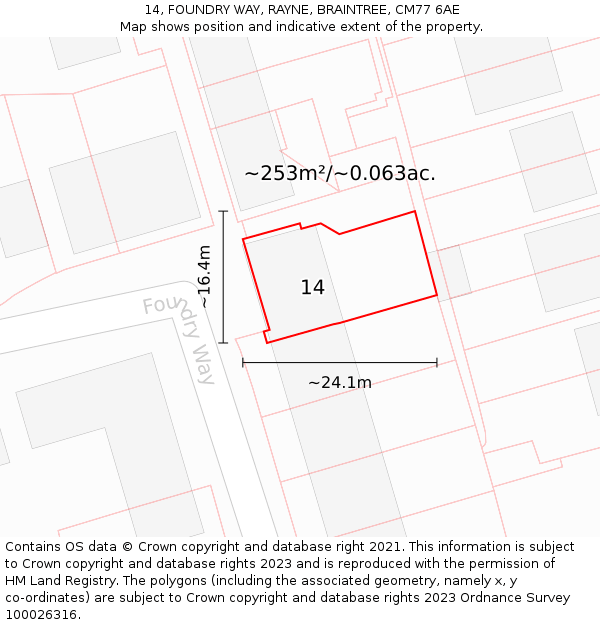 14, FOUNDRY WAY, RAYNE, BRAINTREE, CM77 6AE: Plot and title map