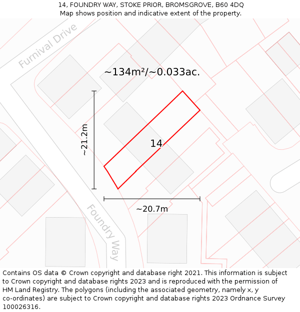 14, FOUNDRY WAY, STOKE PRIOR, BROMSGROVE, B60 4DQ: Plot and title map