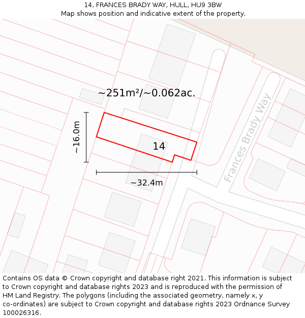 14, FRANCES BRADY WAY, HULL, HU9 3BW: Plot and title map