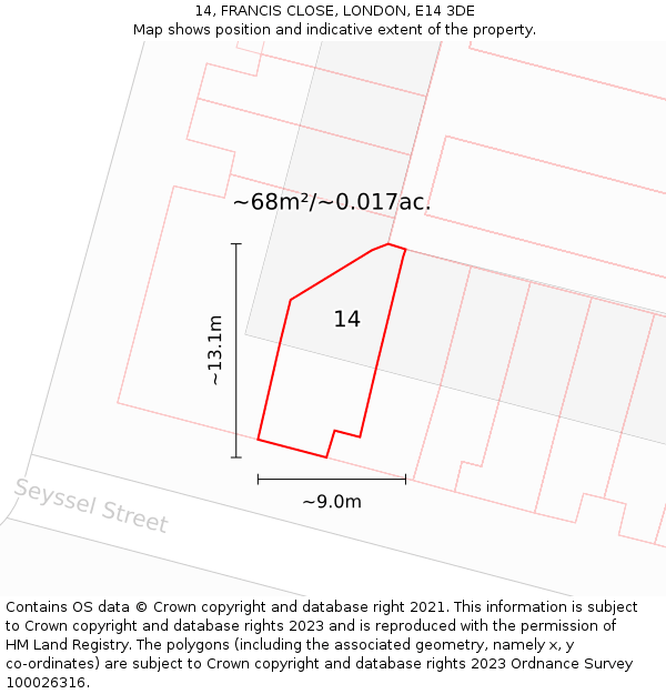 14, FRANCIS CLOSE, LONDON, E14 3DE: Plot and title map