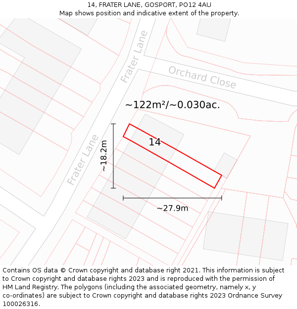 14, FRATER LANE, GOSPORT, PO12 4AU: Plot and title map