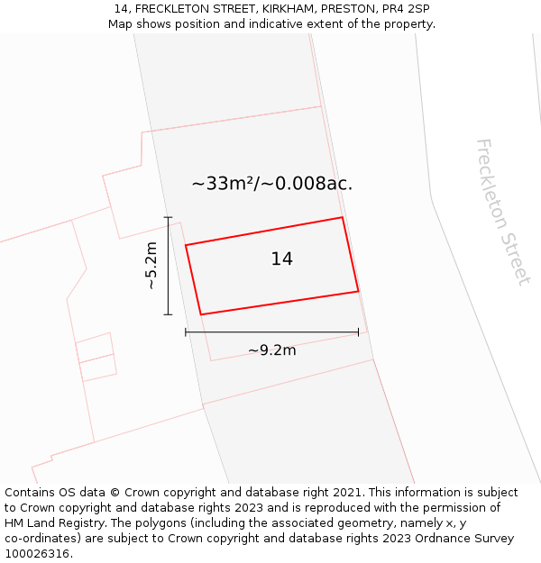 14, FRECKLETON STREET, KIRKHAM, PRESTON, PR4 2SP: Plot and title map