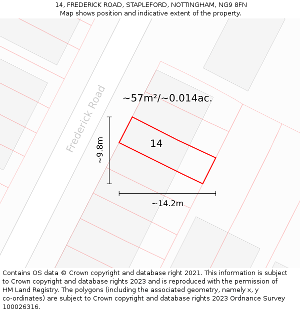 14, FREDERICK ROAD, STAPLEFORD, NOTTINGHAM, NG9 8FN: Plot and title map