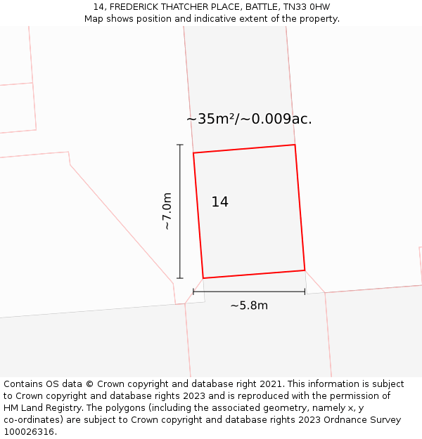 14, FREDERICK THATCHER PLACE, BATTLE, TN33 0HW: Plot and title map