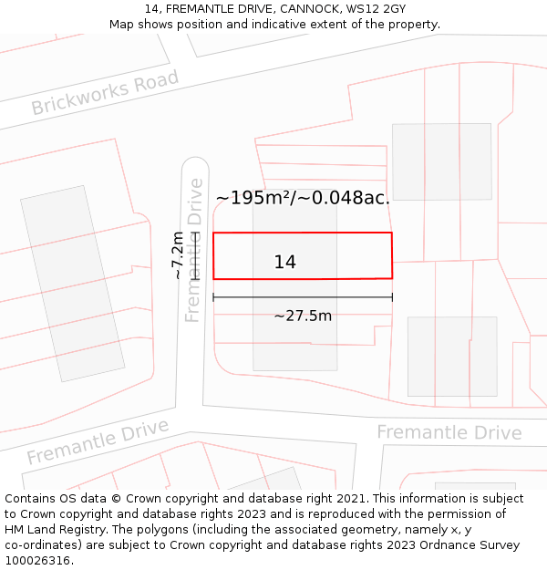 14, FREMANTLE DRIVE, CANNOCK, WS12 2GY: Plot and title map