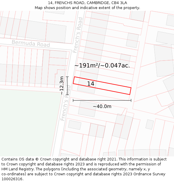 14, FRENCHS ROAD, CAMBRIDGE, CB4 3LA: Plot and title map
