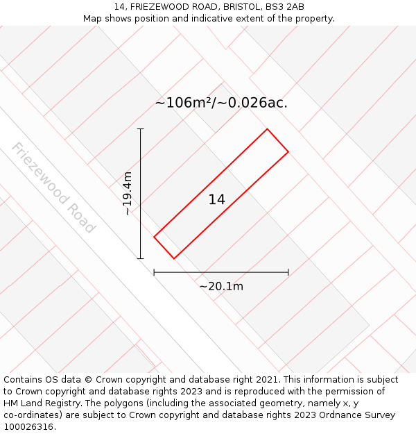 14, FRIEZEWOOD ROAD, BRISTOL, BS3 2AB: Plot and title map