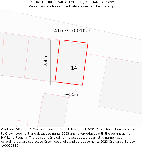14, FRONT STREET, WITTON GILBERT, DURHAM, DH7 6SY: Plot and title map