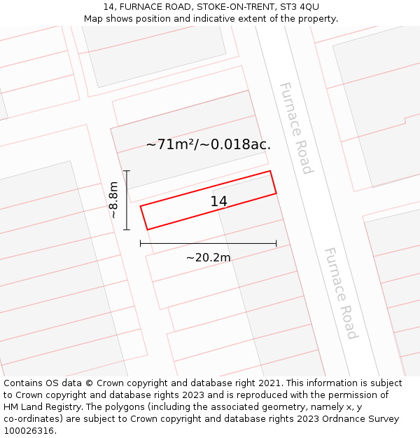14, FURNACE ROAD, STOKE-ON-TRENT, ST3 4QU: Plot and title map