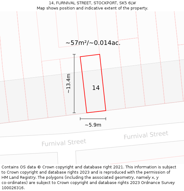 14, FURNIVAL STREET, STOCKPORT, SK5 6LW: Plot and title map
