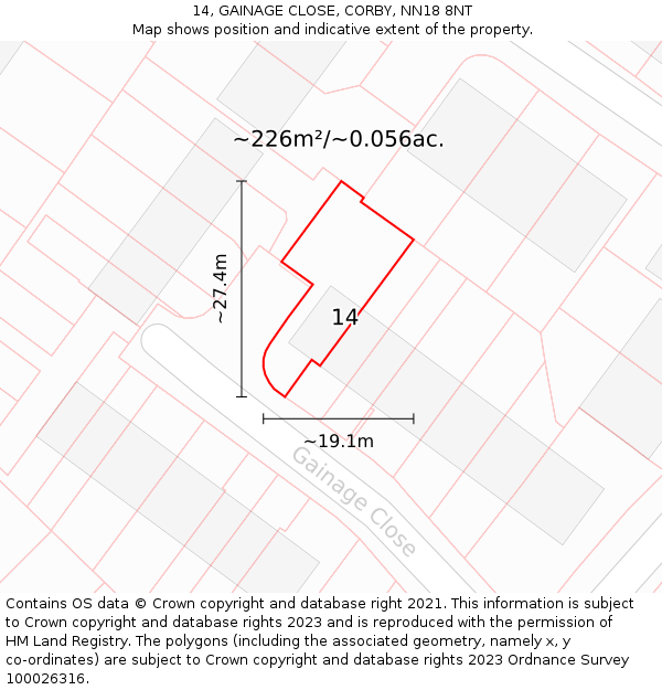 14, GAINAGE CLOSE, CORBY, NN18 8NT: Plot and title map