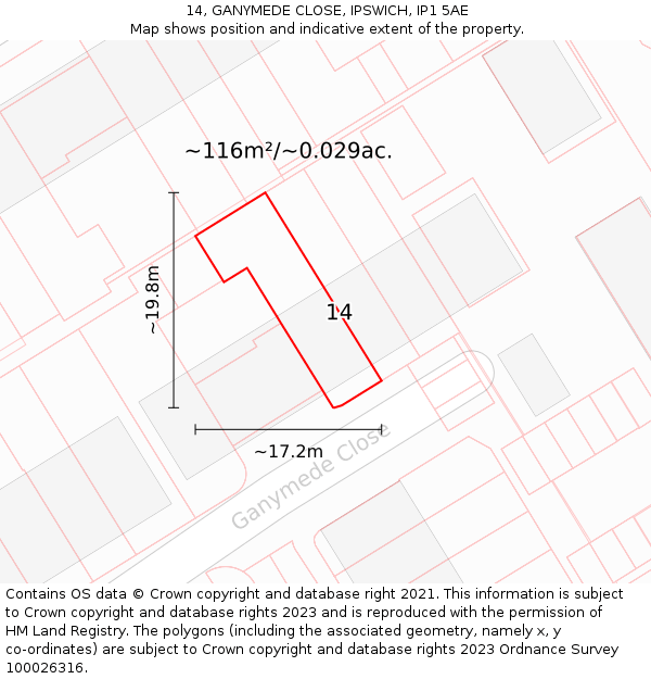 14, GANYMEDE CLOSE, IPSWICH, IP1 5AE: Plot and title map