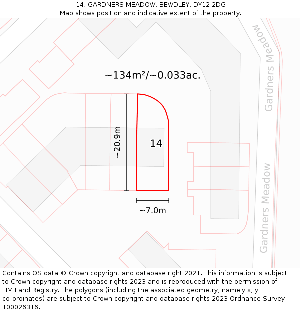 14, GARDNERS MEADOW, BEWDLEY, DY12 2DG: Plot and title map
