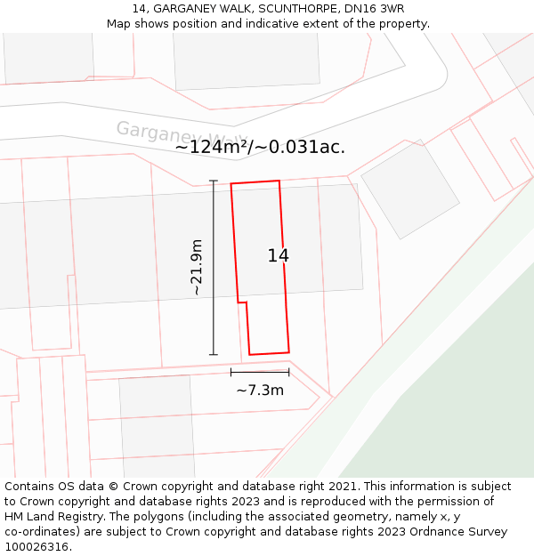 14, GARGANEY WALK, SCUNTHORPE, DN16 3WR: Plot and title map