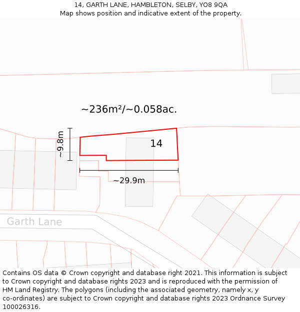 14, GARTH LANE, HAMBLETON, SELBY, YO8 9QA: Plot and title map