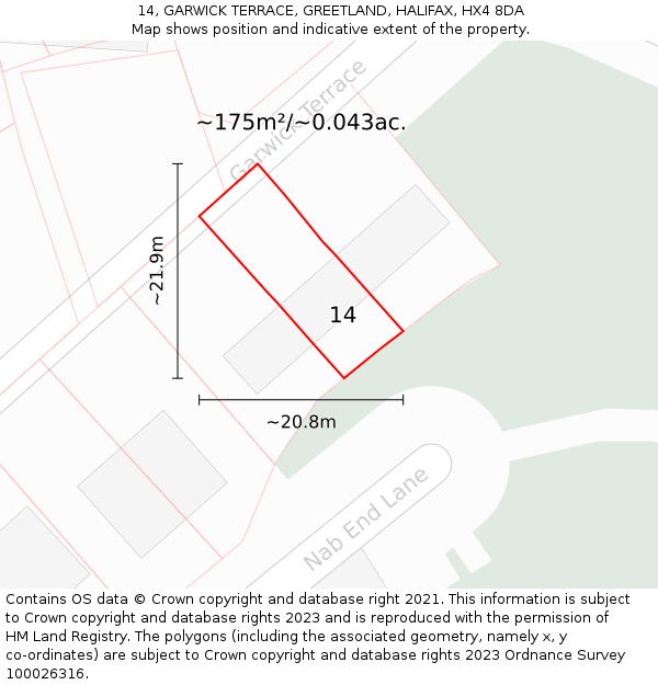 14, GARWICK TERRACE, GREETLAND, HALIFAX, HX4 8DA: Plot and title map