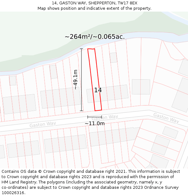14, GASTON WAY, SHEPPERTON, TW17 8EX: Plot and title map