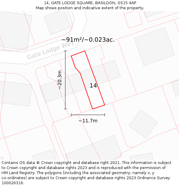14, GATE LODGE SQUARE, BASILDON, SS15 4AP: Plot and title map