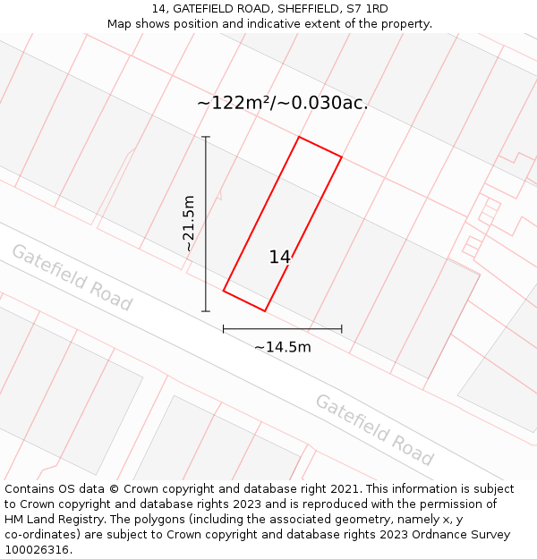 14, GATEFIELD ROAD, SHEFFIELD, S7 1RD: Plot and title map
