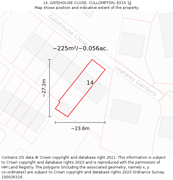 14, GATEHOUSE CLOSE, CULLOMPTON, EX15 1JJ: Plot and title map
