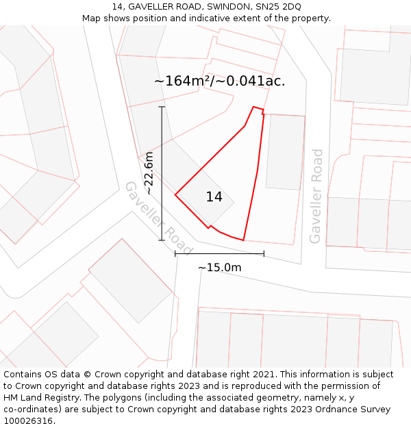 14, GAVELLER ROAD, SWINDON, SN25 2DQ: Plot and title map