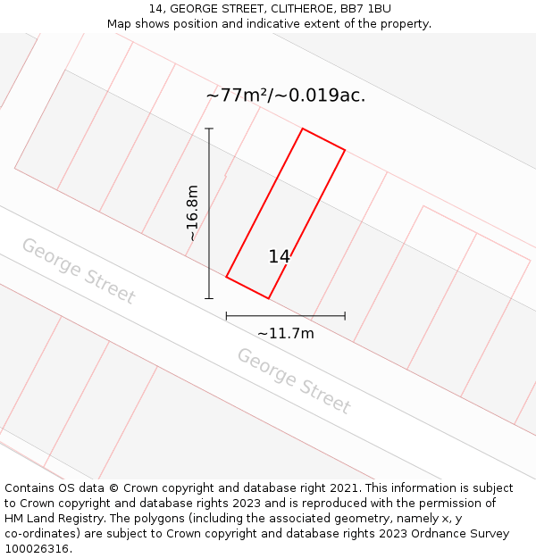 14, GEORGE STREET, CLITHEROE, BB7 1BU: Plot and title map